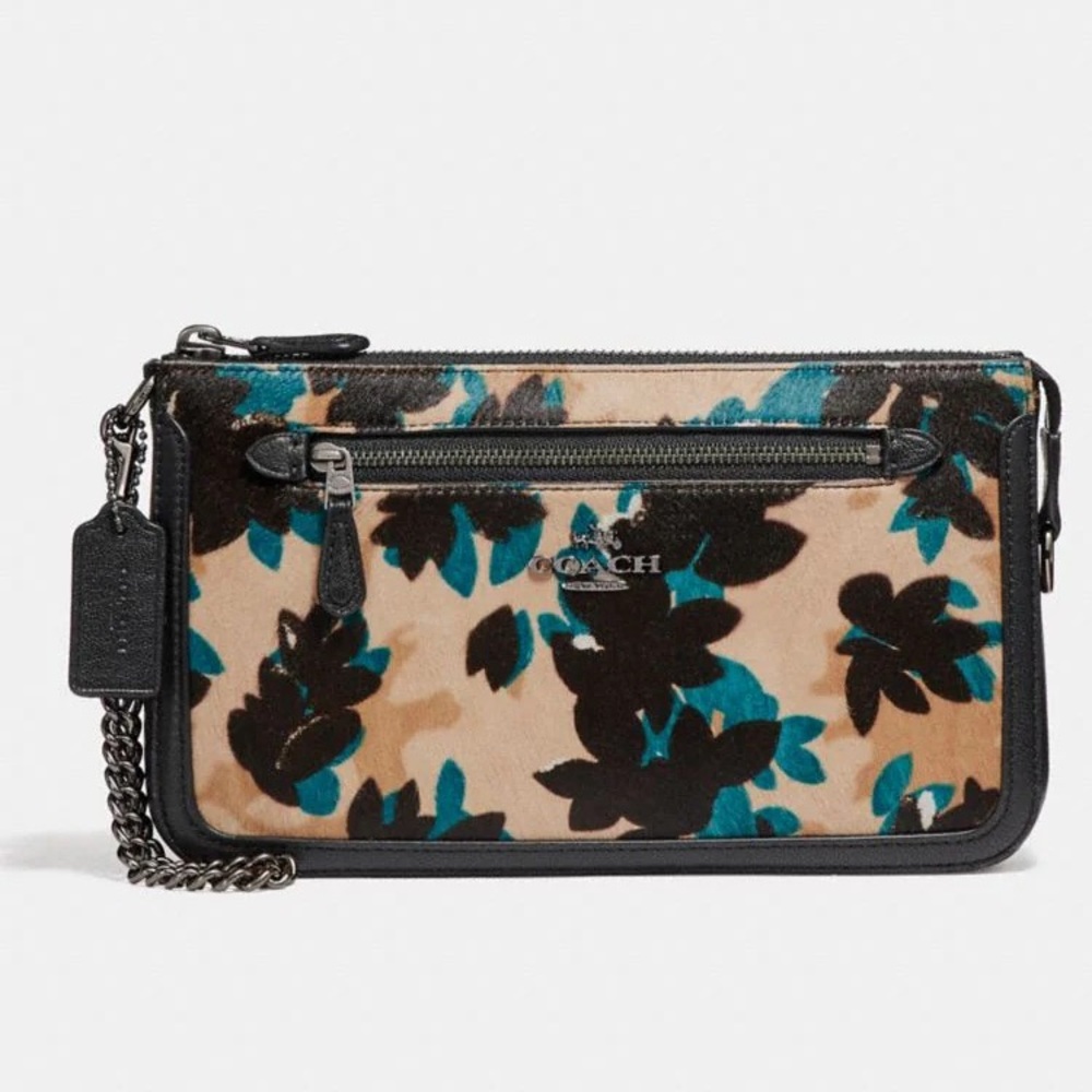 Coach Leaf Print Haircalf Nolita Wristlet
